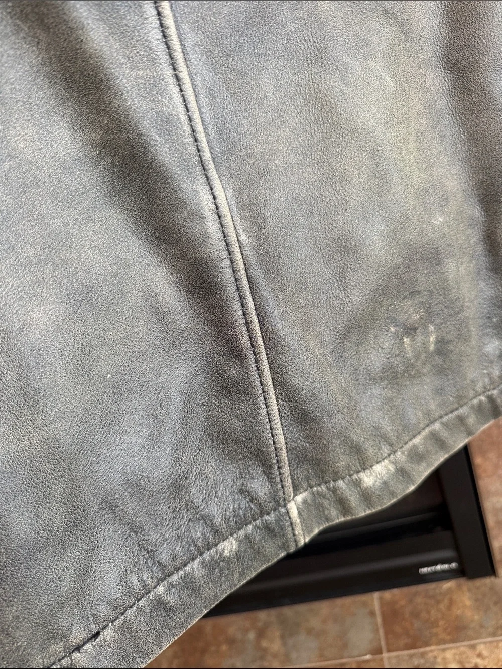 Distressed worn antique washed gray Rogue Leather biker moto motorcycle Jacket X